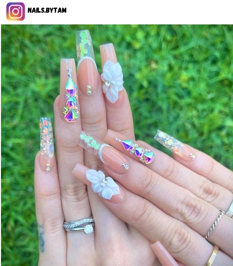 white flower nail design