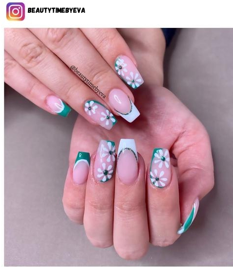 white flower nail polish design