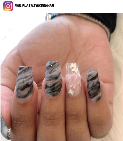 black and white marble nails