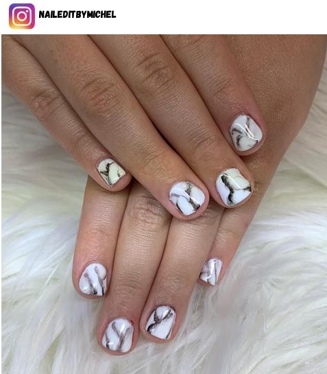 black and white marble nail design