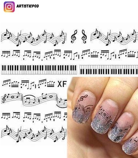 musical notes nail design