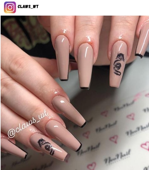 outlined coffin nail designs