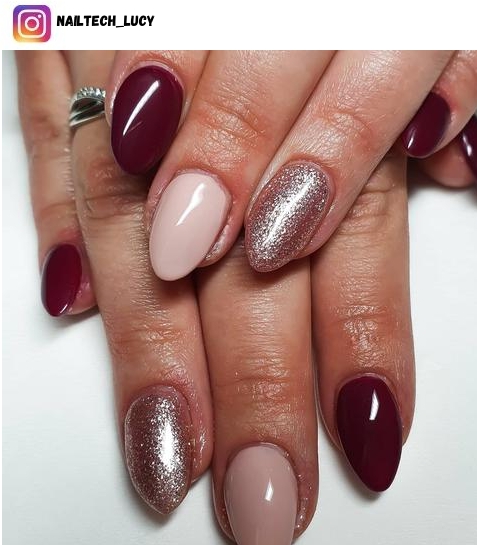 rose gold burgundy nail polish design