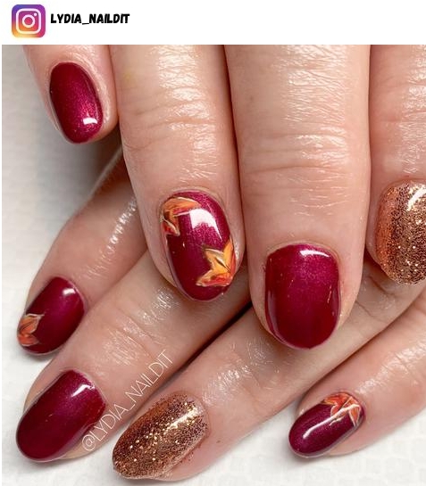 rose gold burgundy nail design ideas