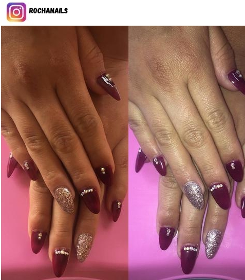 rose gold burgundy nail designs