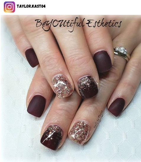 rose gold burgundy nail design ideas
