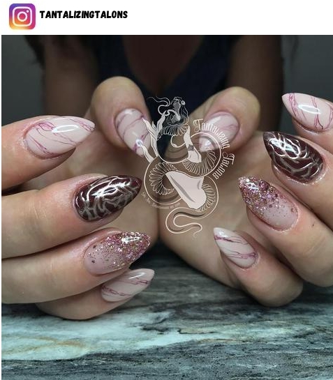 rose gold burgundy nail art