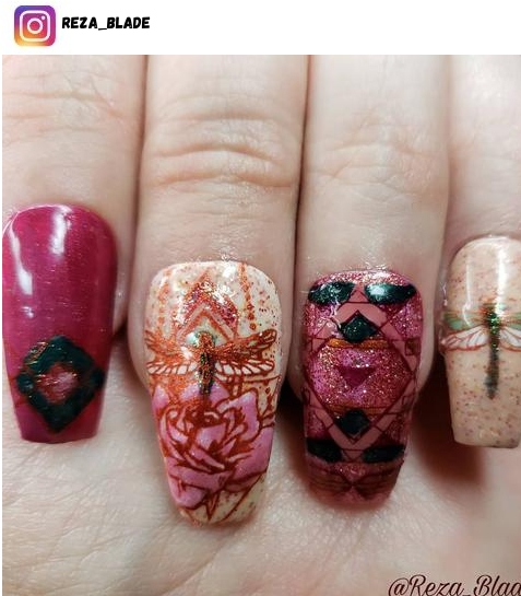 rose gold burgundy nail art