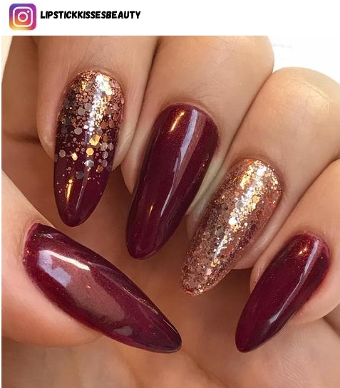 rose gold burgundy nail polish design