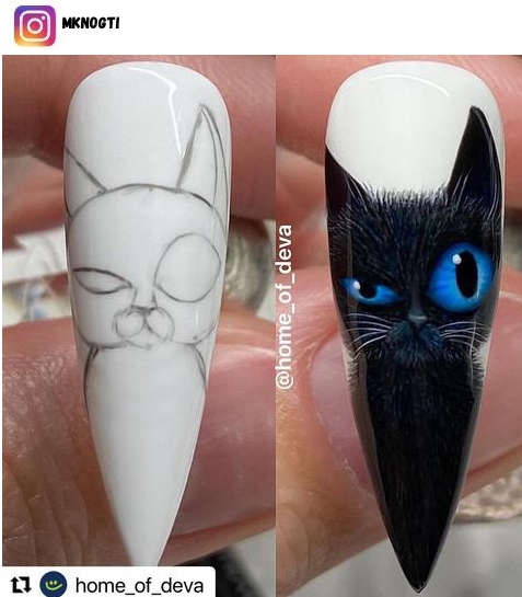 black cat nail art