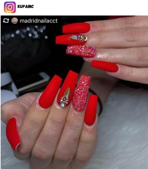 matte red nail design