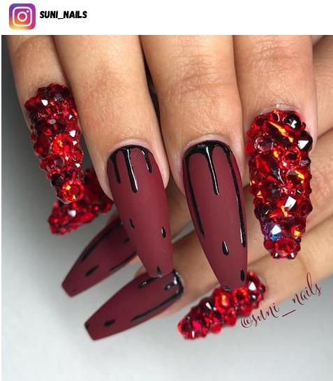 matte red nail design