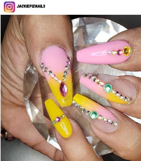 pink and yellow ombre nail design