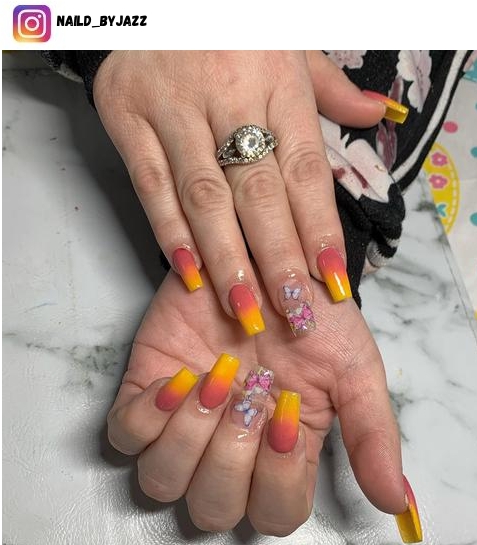 pink and yellow ombre nails