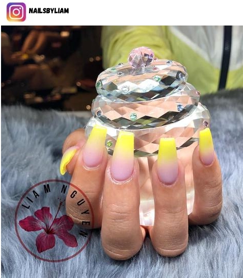 pink and yellow ombre nail design