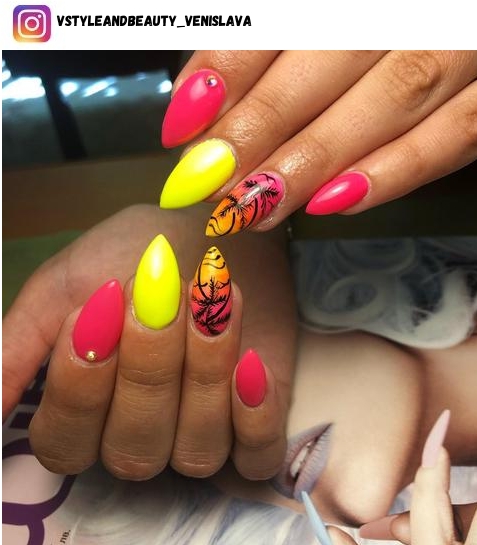 pink and yellow ombre nail