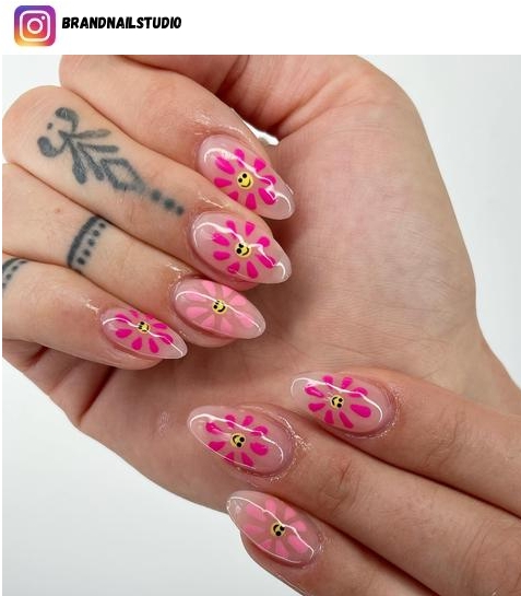 pink daisy nails
